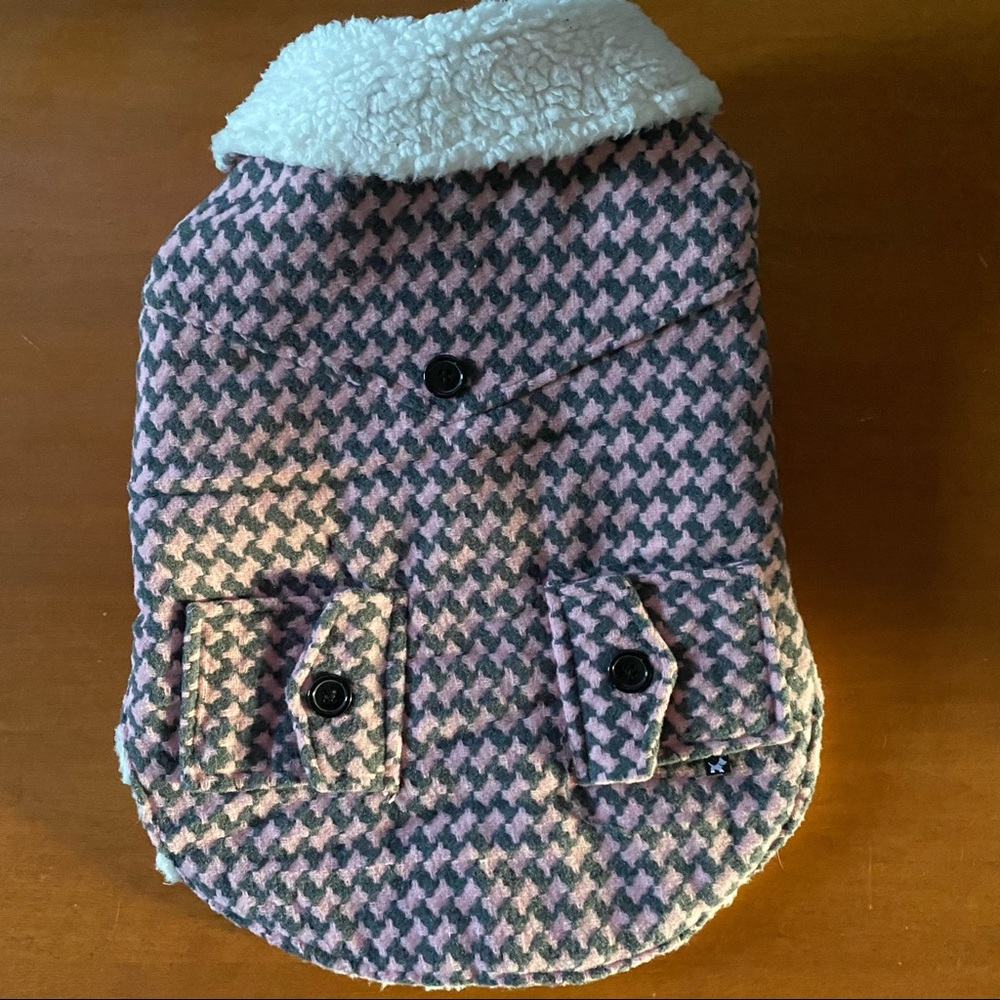 Hotel Doggy Pink and Gray Houndstooth Melton Dog Coat Large